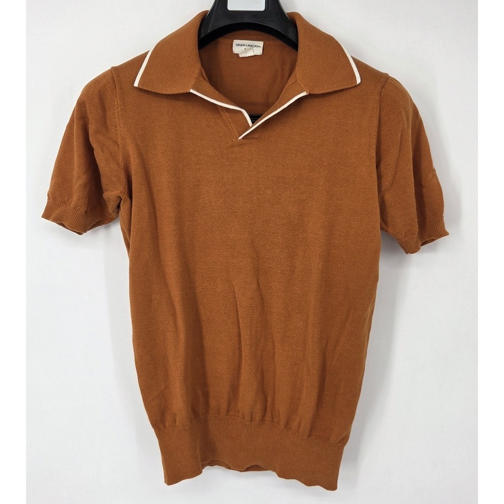 Spier & Mackay Knitwear Short Sleeve Collared Sweater Men's Small Burnt Orange